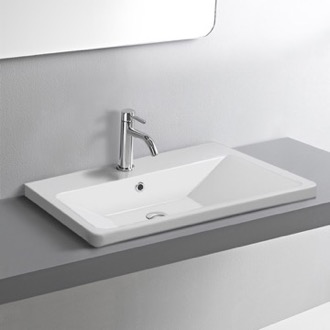 Bathroom Sink Drop In Modern Bathroom Sink, Rectangular, Ceramic Scarabeo 4004/D
